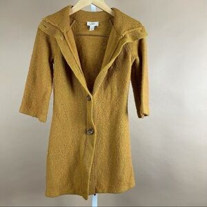 LOFT Medium Wool Blend Mustard Yellow Long Line Sweater Cardigan Coat Boho